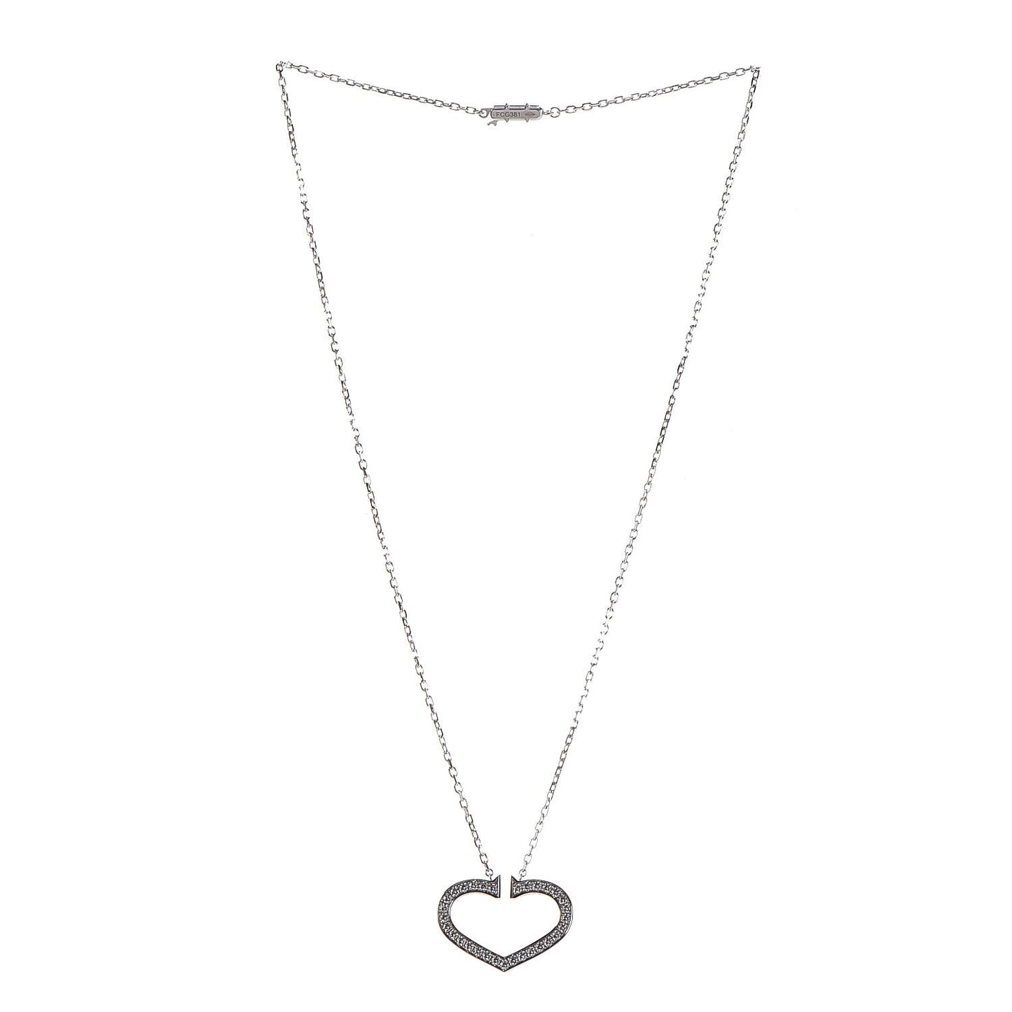 18K White Gold Diamond Large Hearts and Symbols Pendant Necklace