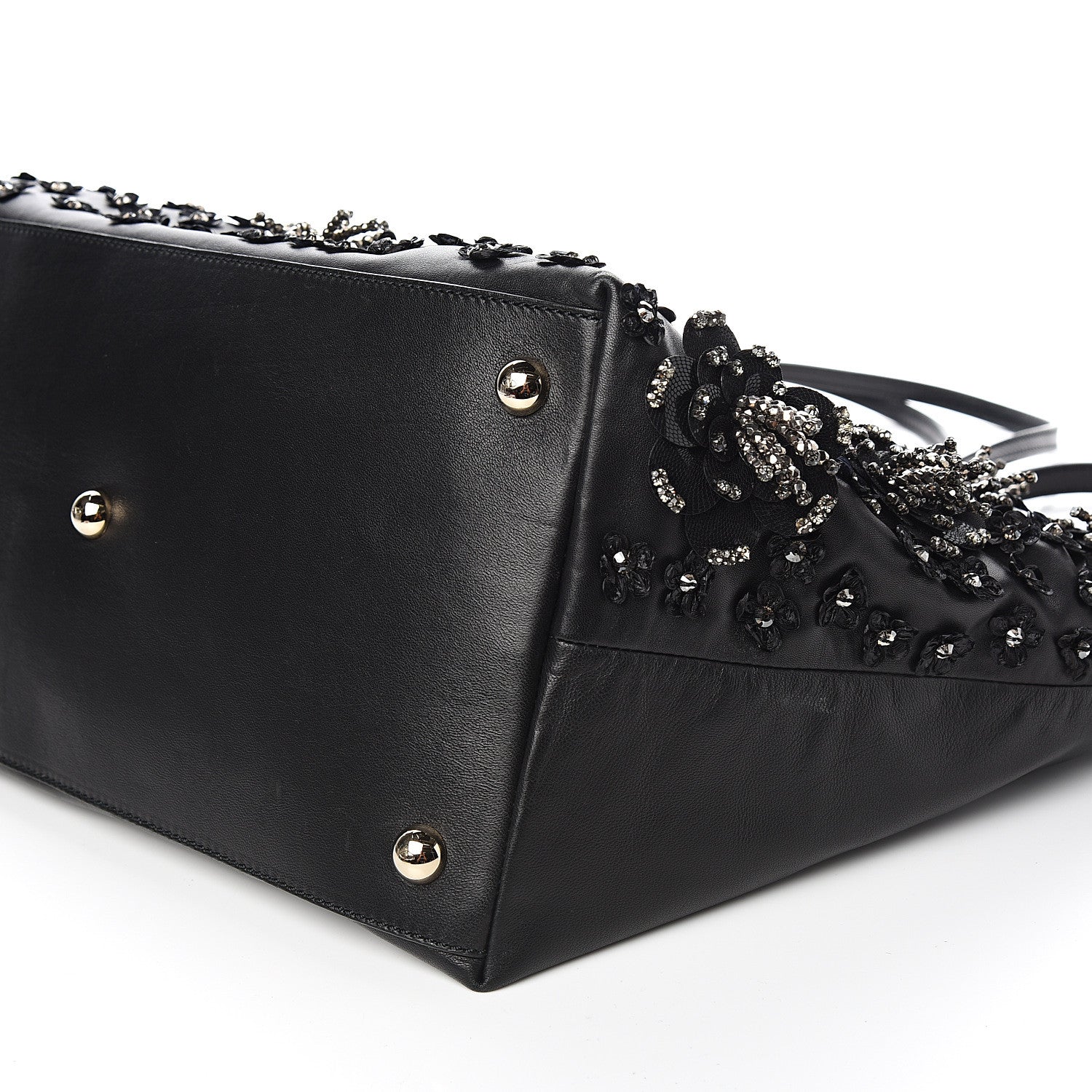 Valentino Garavani Vitello Crystal Floral Tote Black 7 of 8