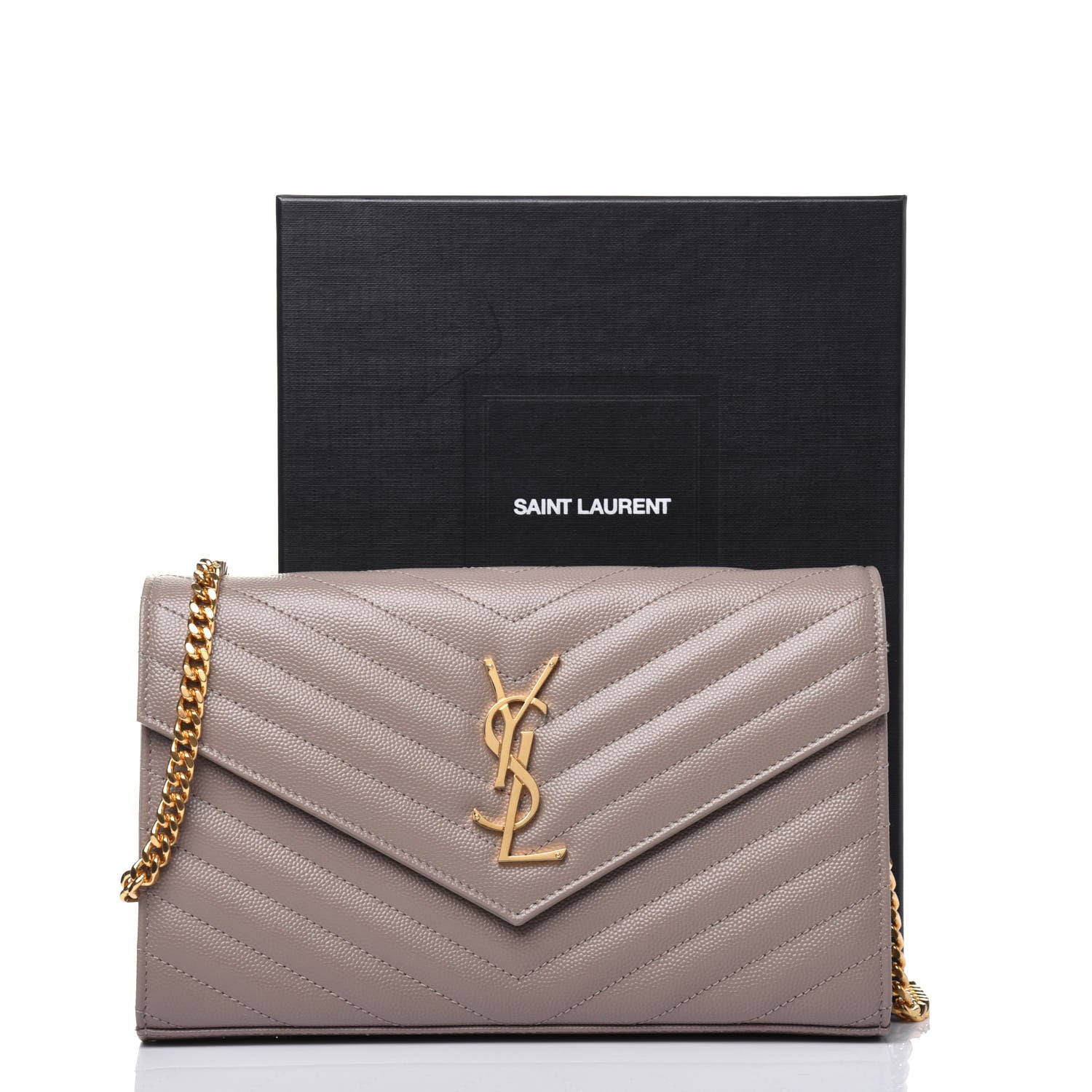 Saint Laurent Grain De Poudre Matelasse Chevron Monogram Chain Wallet Fard 15 of 15