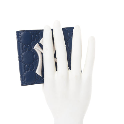 Gucci X MLB Guccissima Signature NY Yankees Embroidered Bi-Fold Wallet Royale Ivory 2 of 9
