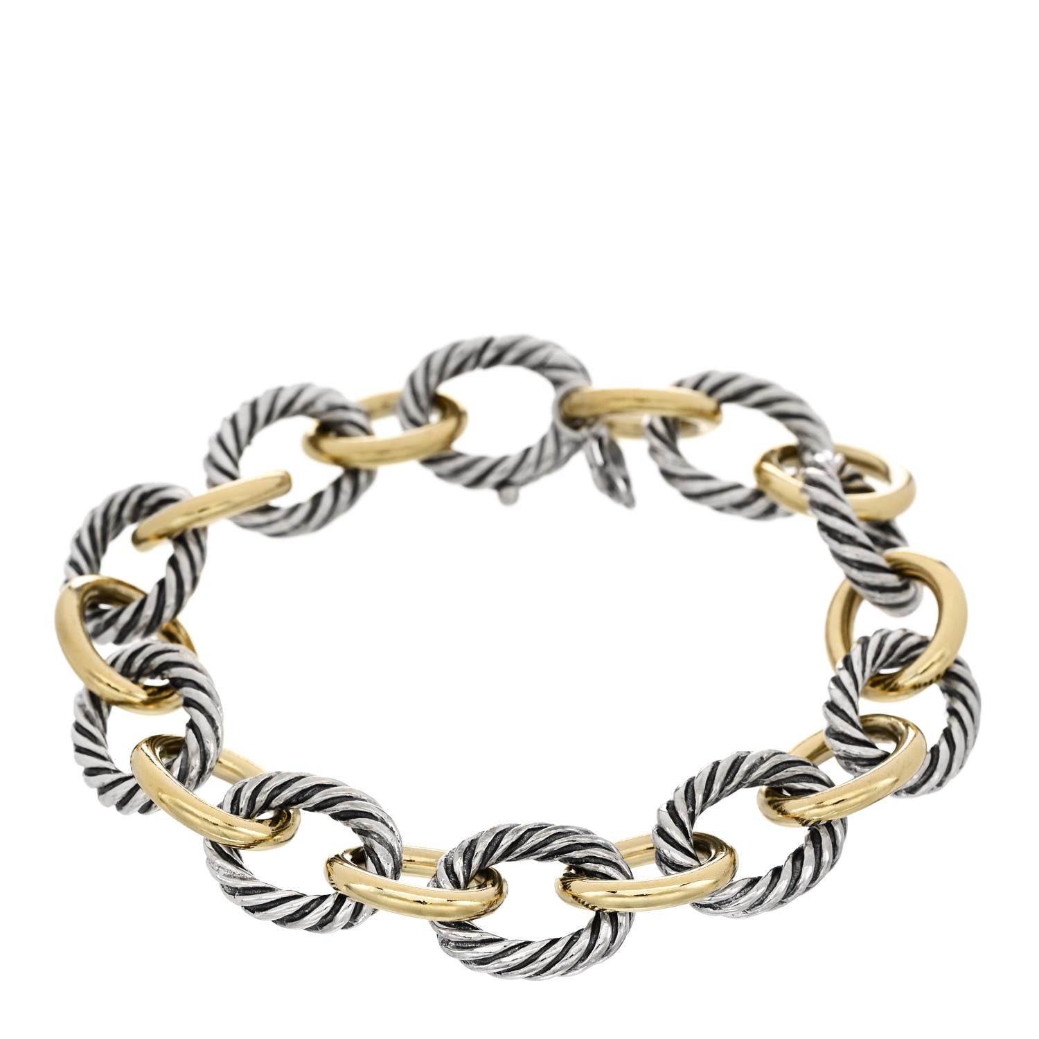 David Yurman Sterling Silver 18K Yellow Gold 12mm Large Oval Link Bracelet 1 of 5