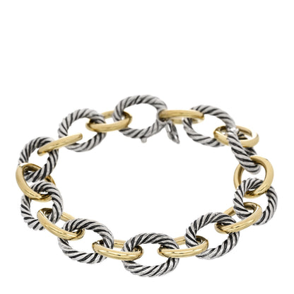 David Yurman Sterling Silver 18K Yellow Gold 12mm Large Oval Link Bracelet 1 of 5
