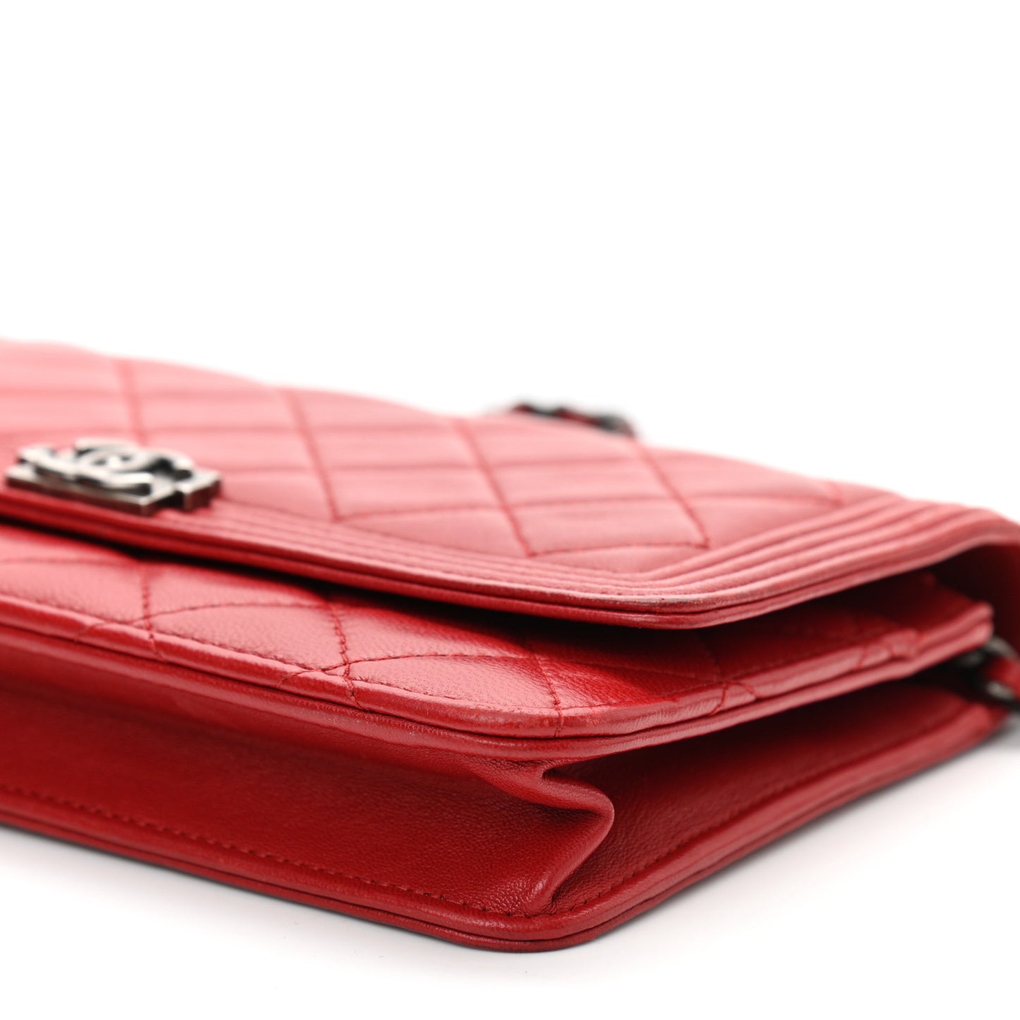 Lambskin Quilted Boy Wallet On Chain WOC Red