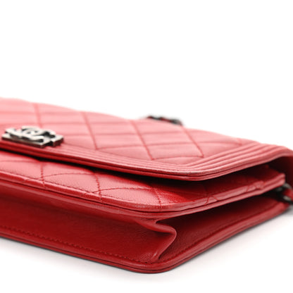 Chanel Lambskin Quilted Boy Wallet On Chain WOC Red 11 of 11