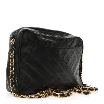 Chanel Lambskin Chevron Quilted Tassel Camera Case Black 4 of 23