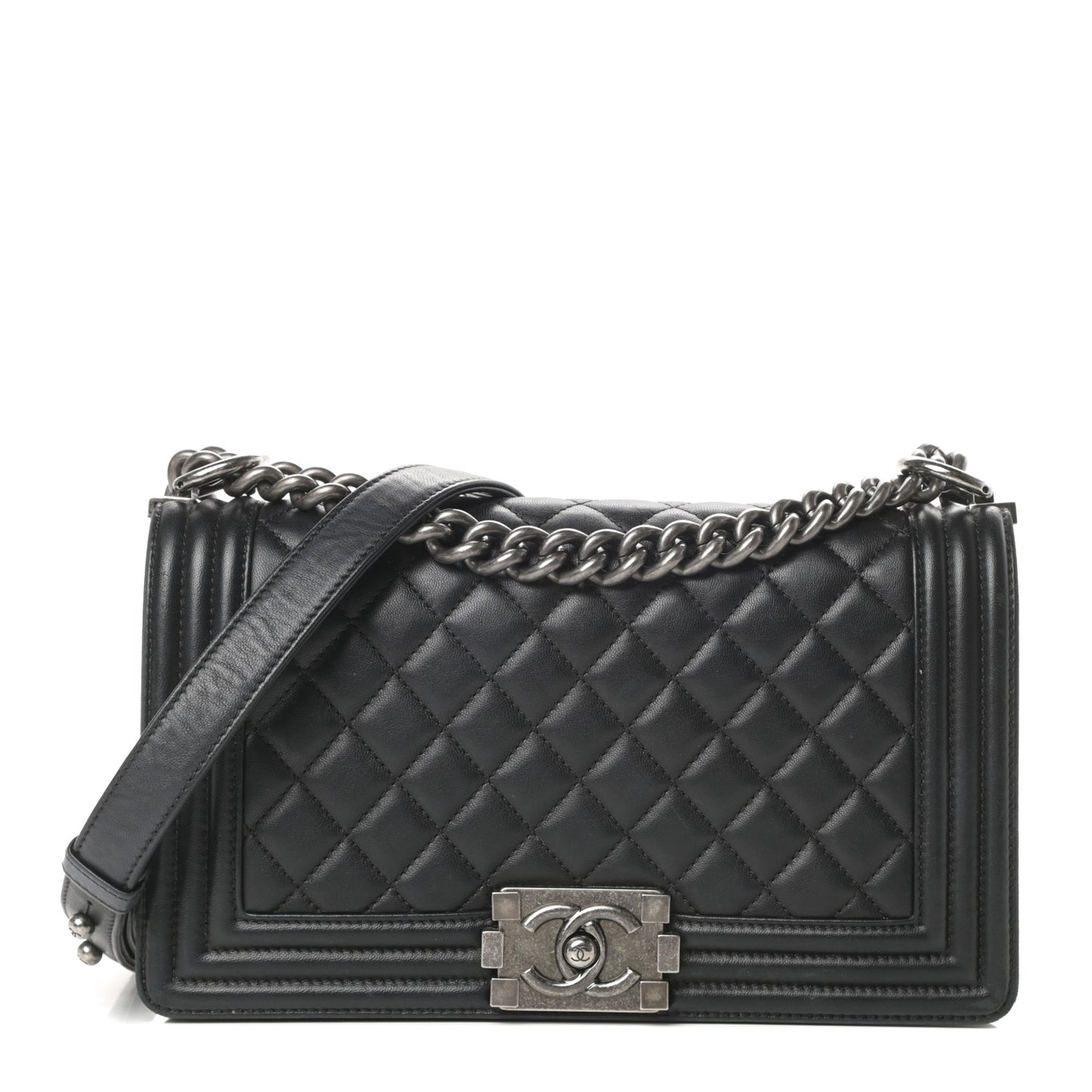 Lambskin Quilted Medium Boy Flap Black