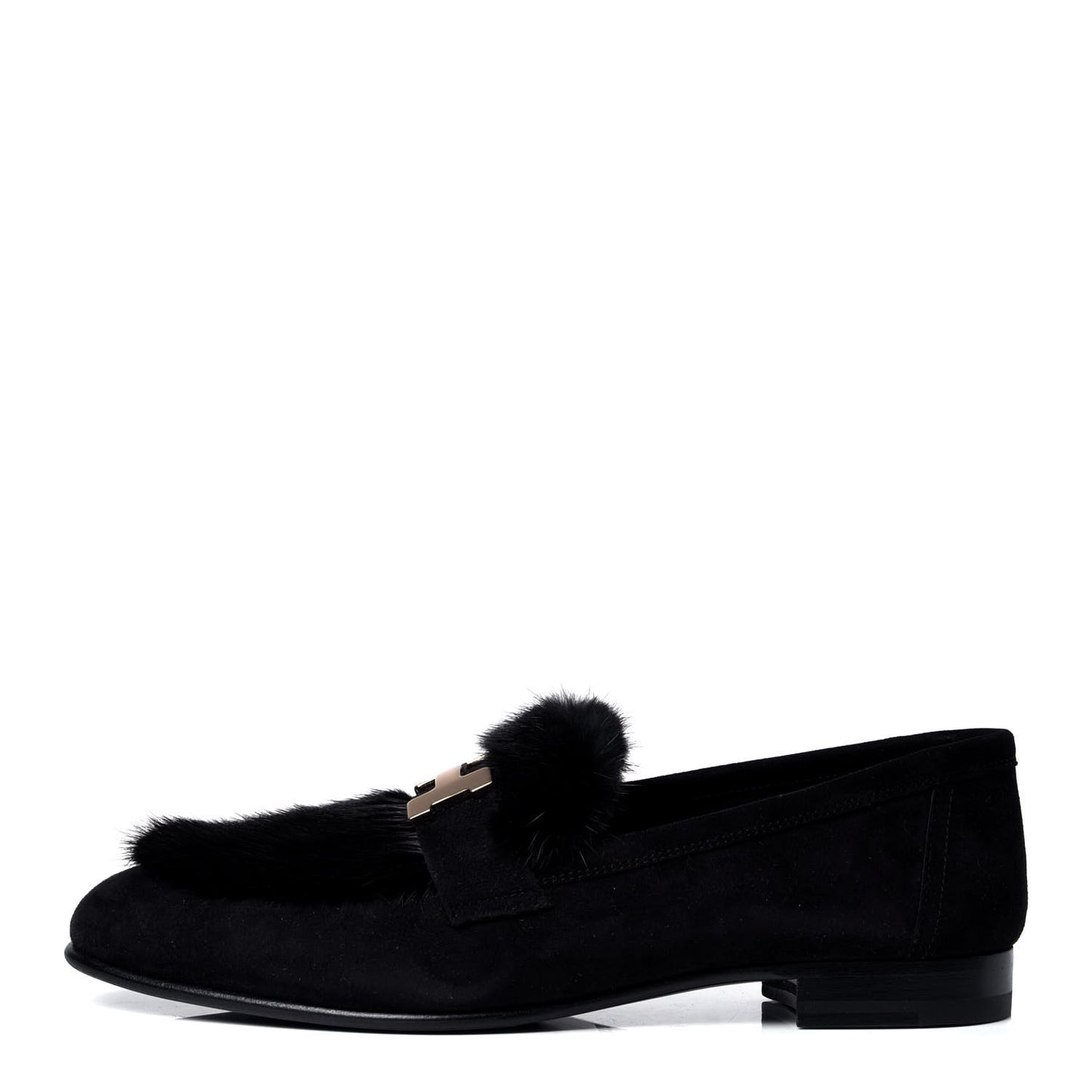 Mink Fur Suede Goatskin Paris Loafers 37 Black