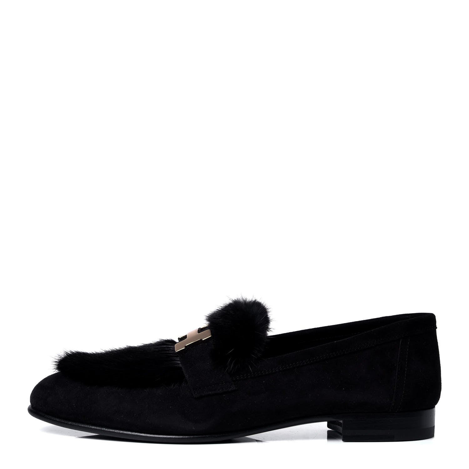 Hermes Mink Fur Suede Goatskin Paris Loafers 37 Black 1 of 6