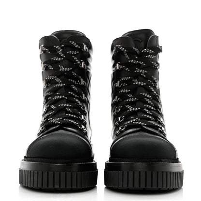 Chanel Calfskin Grosgrain Quilted Lace Up Boots 41 Black Grey 2 of 9