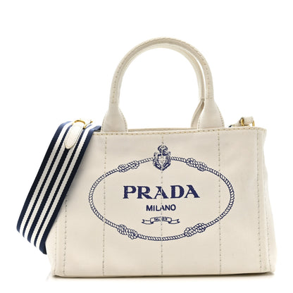 Prada Canapa Small Logo Tote Bianco Blue 1 of 10