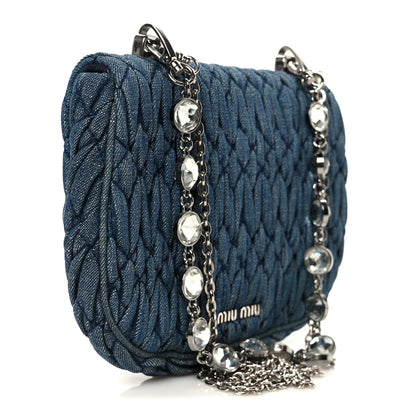 Miu Miu Denim Matelasse Crystal Chain Crossbody Bag Blue 3 of 13