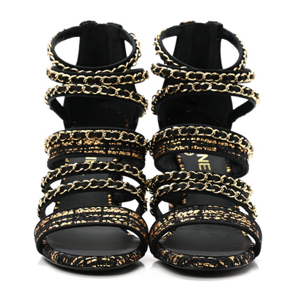 Chanel Metallic Tweed Gladiator Chain Sandals 38.5 Black Gold 2 of 9