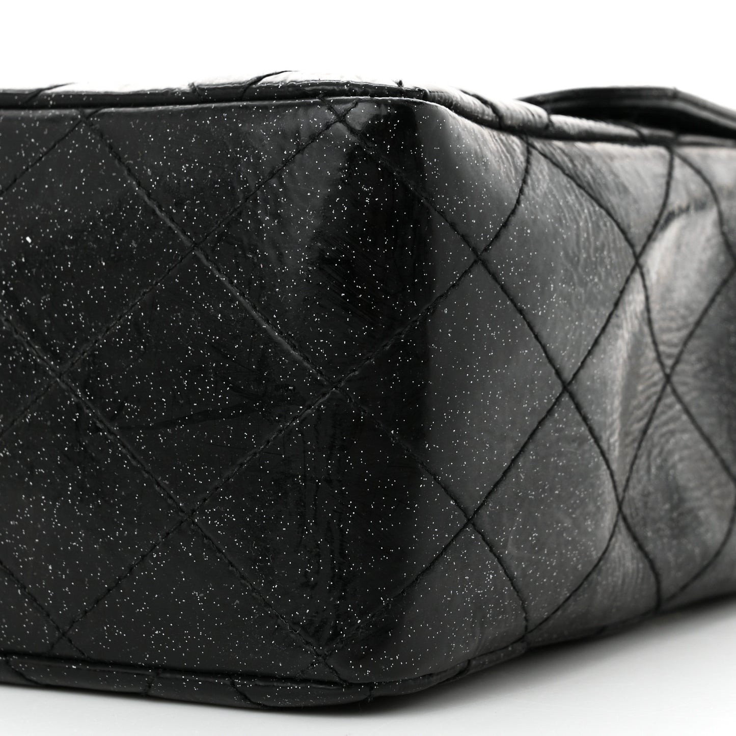 Patent Quilted Sparkle Glitter Jumbo Single Flap Black