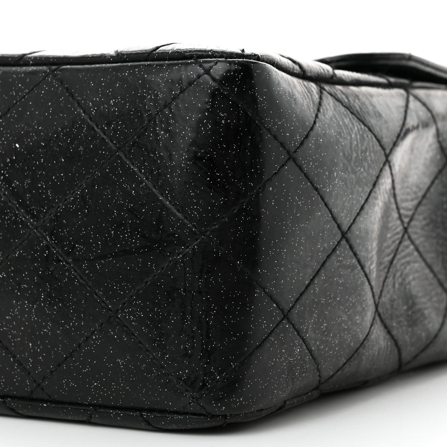 Chanel Patent Quilted Sparkle Glitter Jumbo Single Flap Black 10 of 13