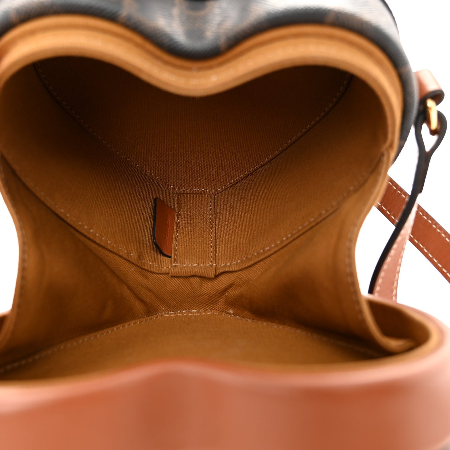 Triomphe Canvas Calfskin Heart Tambour Bag Tan