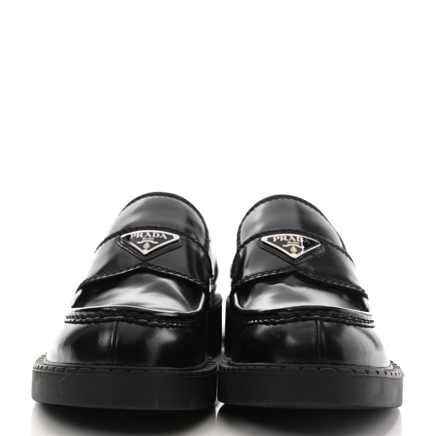 Spazzolato Metal Triangle Logo Mens 35mm Loafers 7.5 Black
