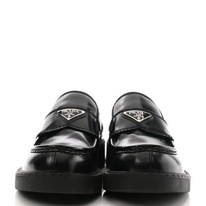 Prada Spazzolato Metal Triangle Logo Mens 35mm Loafers 7.5 Black 2 of 10