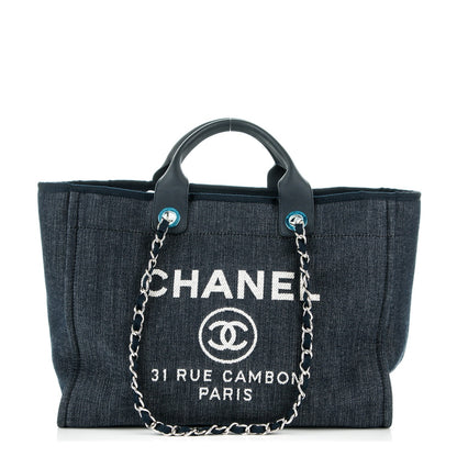 Chanel Canvas Large Deauville Tote Dark Blue 1 of 7