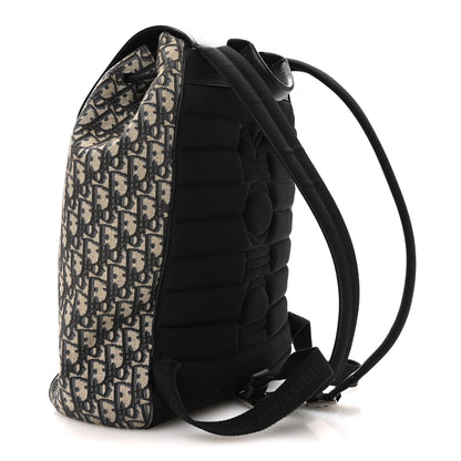 Christian Dior Oblique Jacquard Grained Calfskin Drawstring Saddle Backpack Beige Black 3 of 11