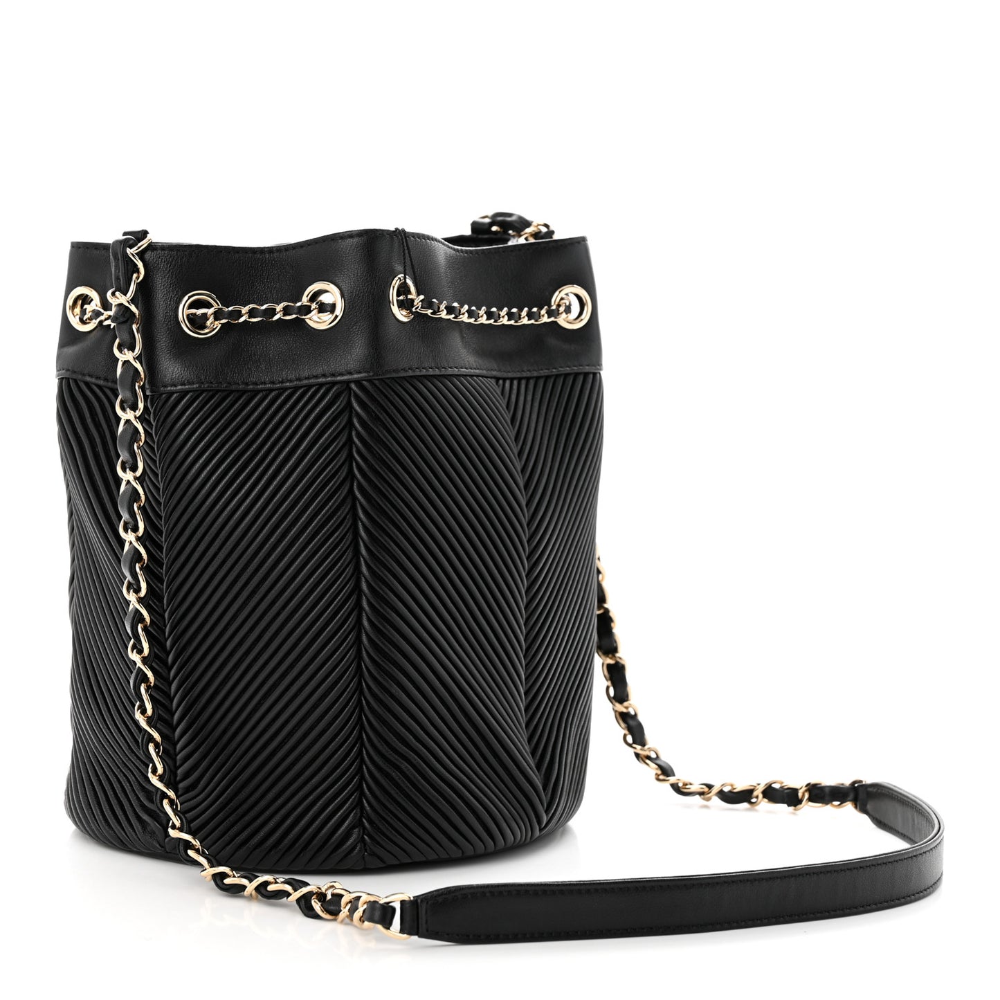 Lambskin Chevron Drawstring Bag Black
