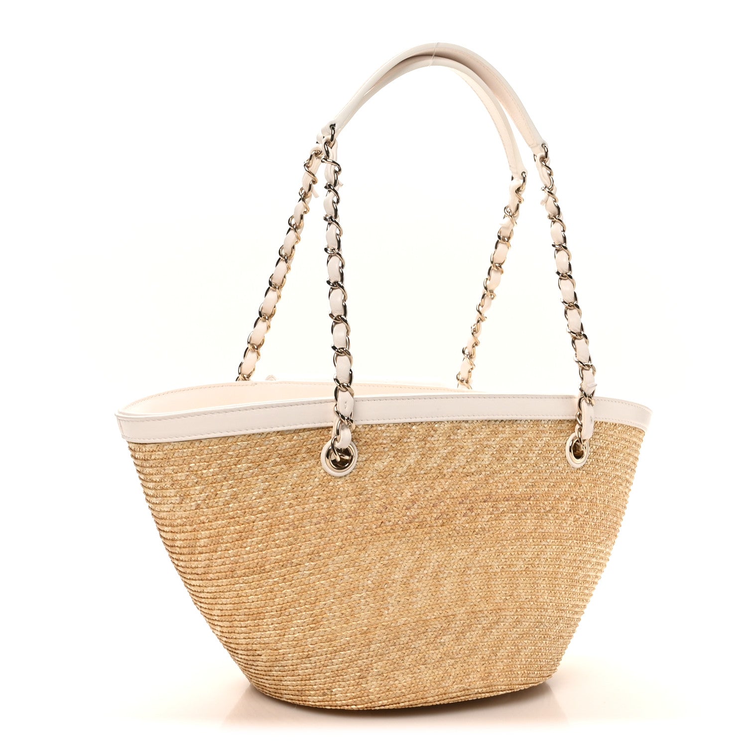 Chanel Raffia Braided Lambskin Small Shopping Tote Beige White 4 of 11