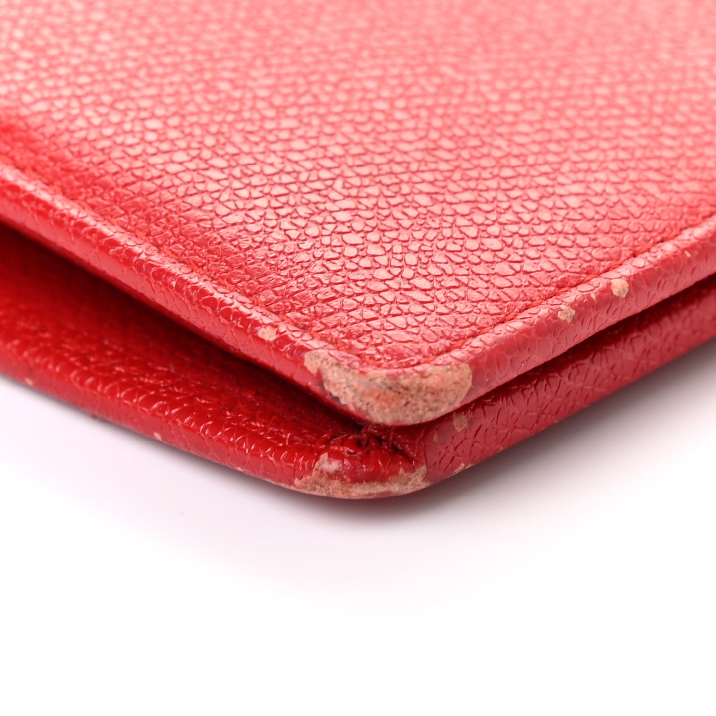 Grained Calfskin CC Button Yen Wallet Red