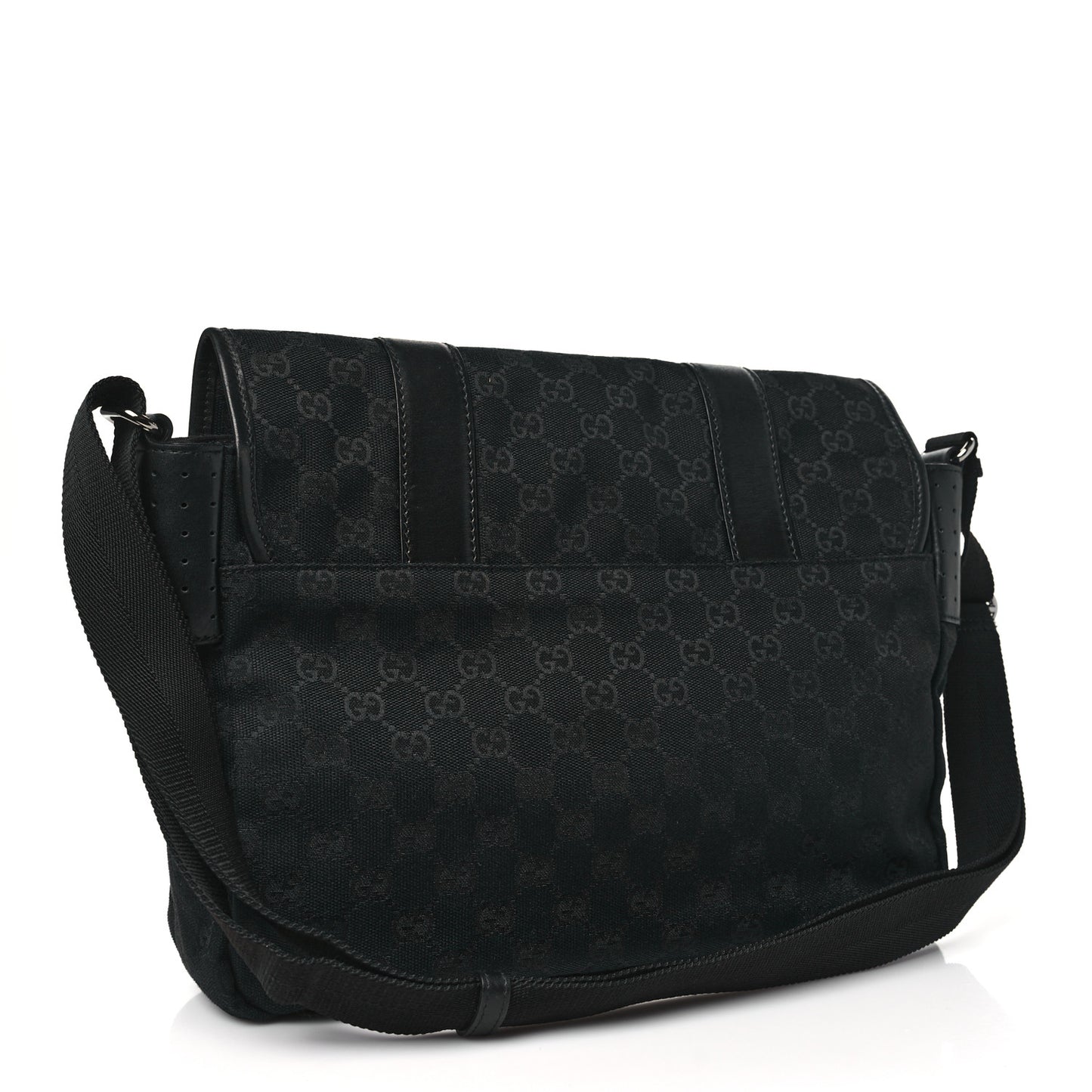 Monogram Medium Double Buckle Flap Messenger Bag Black