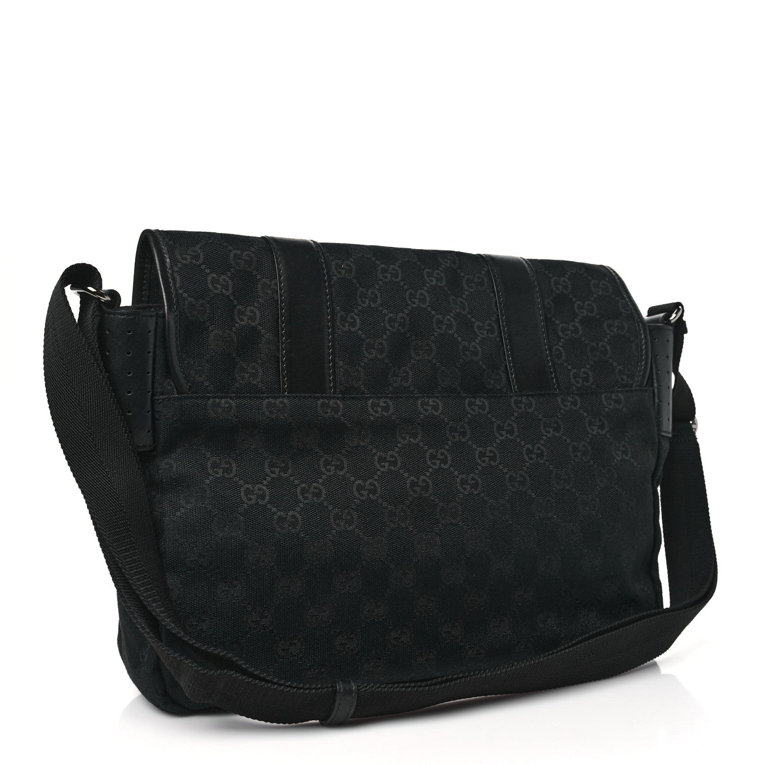 Gucci Monogram Medium Double Buckle Flap Messenger Bag Black 3 of 10
