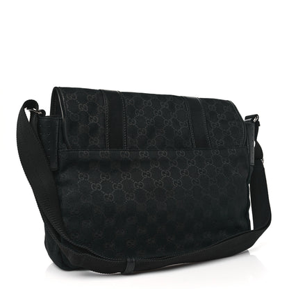 Gucci Monogram Medium Double Buckle Flap Messenger Bag Black 3 of 10