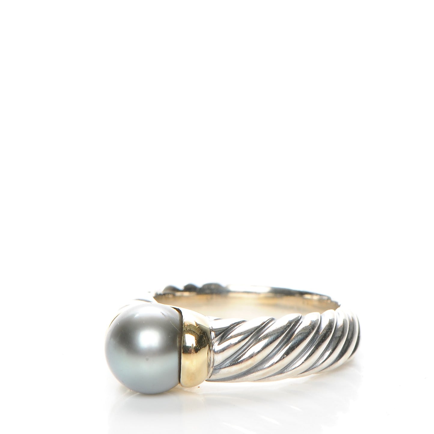 Sterling Silver 18K Yellow Gold Tahitian Pearl 8mm Cable Ring 6