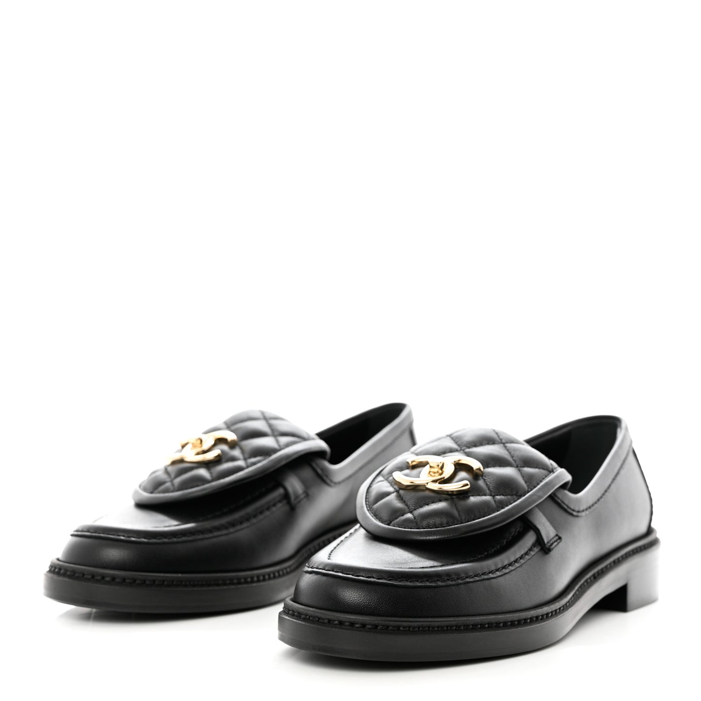 Lambskin Quilted CC Turnlock Loafers 37 Black