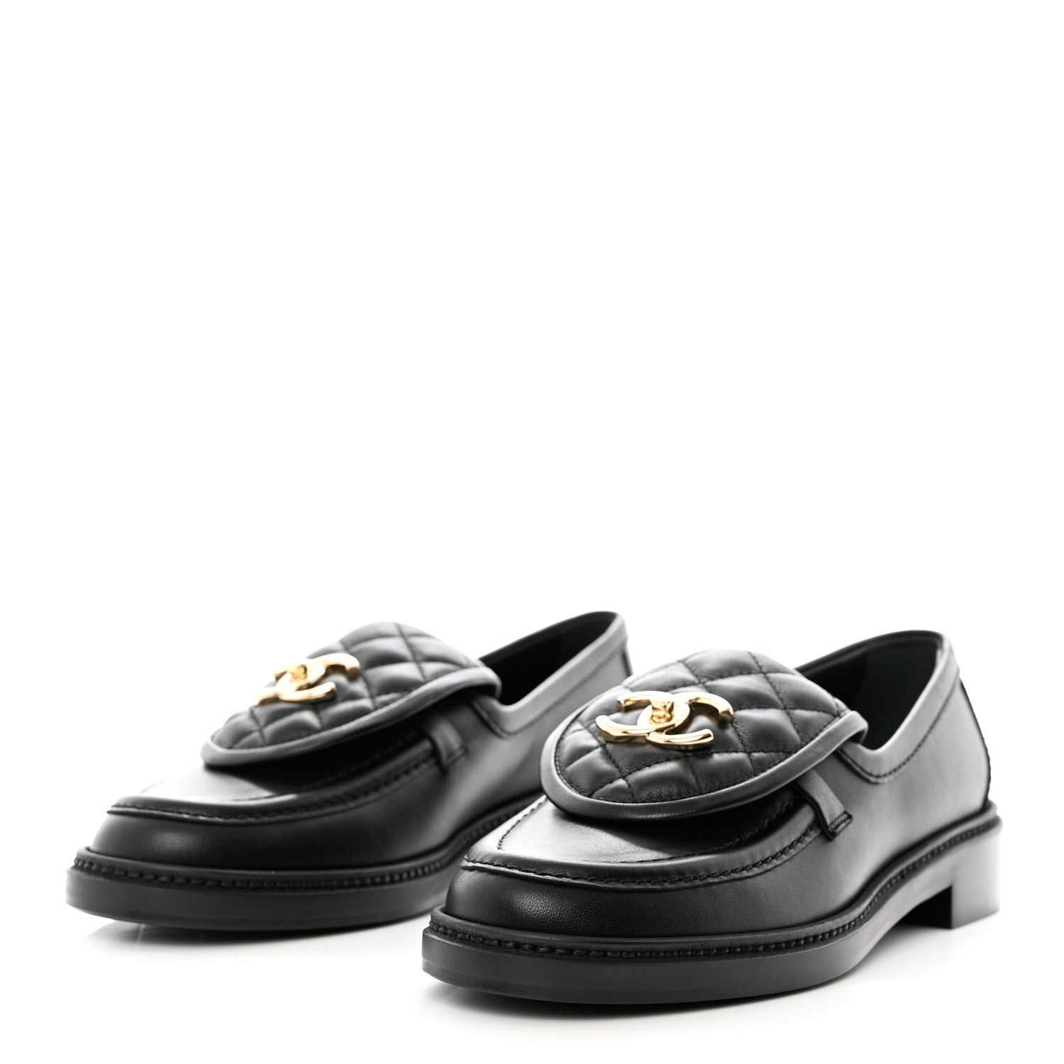 Chanel Lambskin Quilted CC Turnlock Loafers 37 Black 3 of 9
