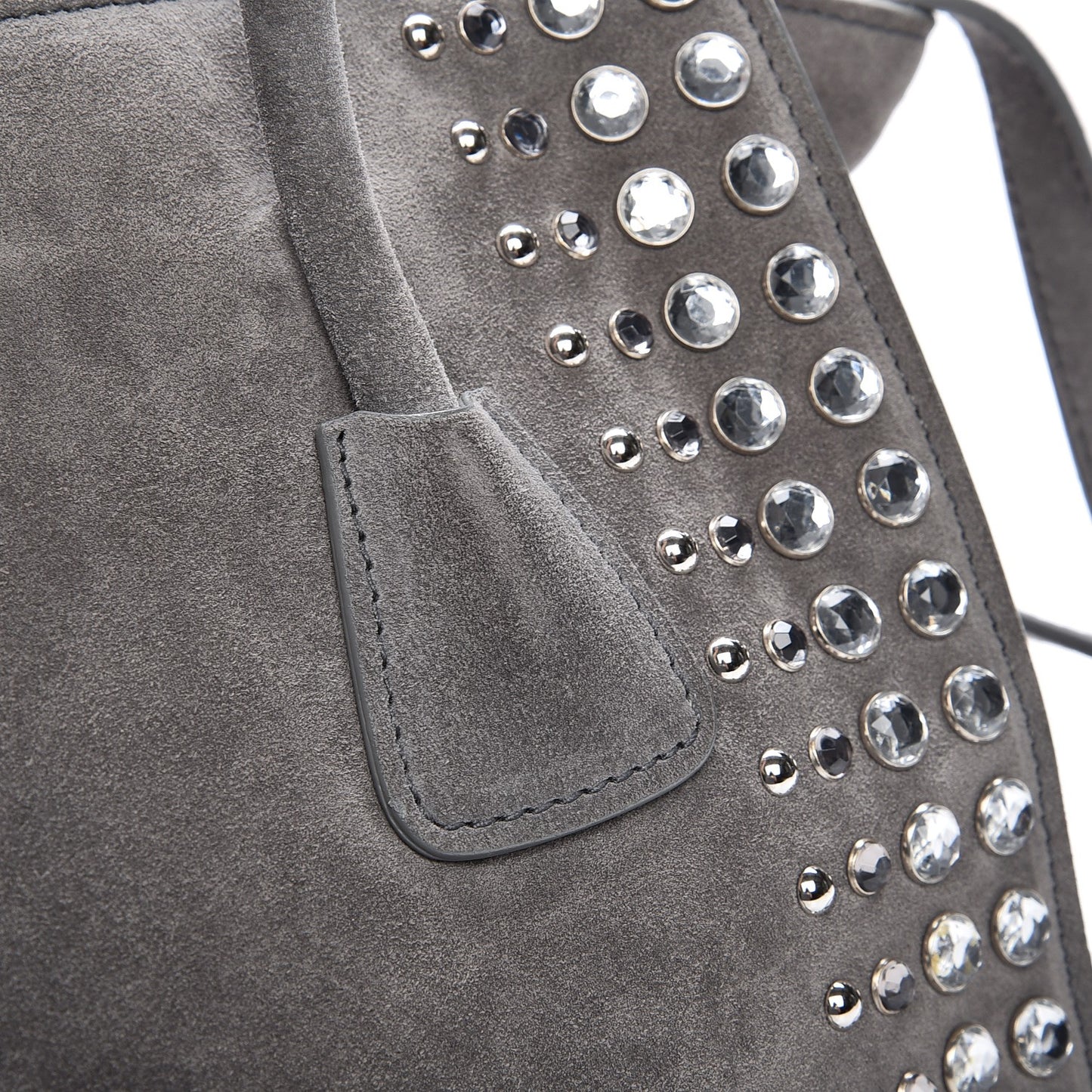Scamosciato Suede Studded Crystal Twin Pocket Tote Marmo