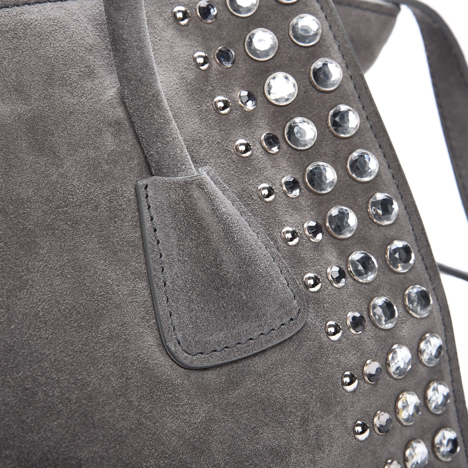 Prada Scamosciato Suede Studded Crystal Twin Pocket Tote Marmo 15 of 16