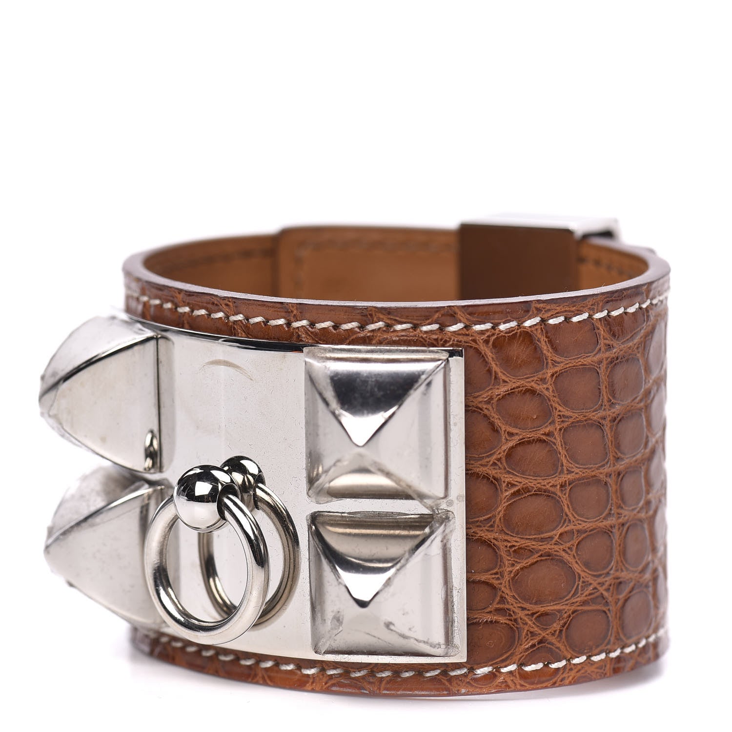 Hermes Shiny Alligator Collier De Chien CDC Bracelet S Fauve 1 of 8