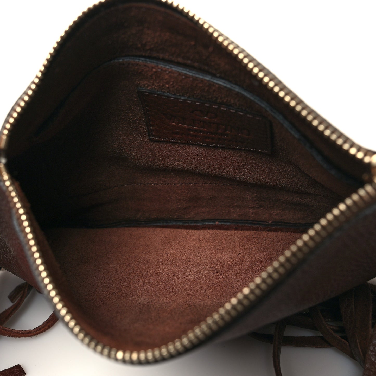 Calfskin C-Rockee Sagittarius Fringe Clutch Brown