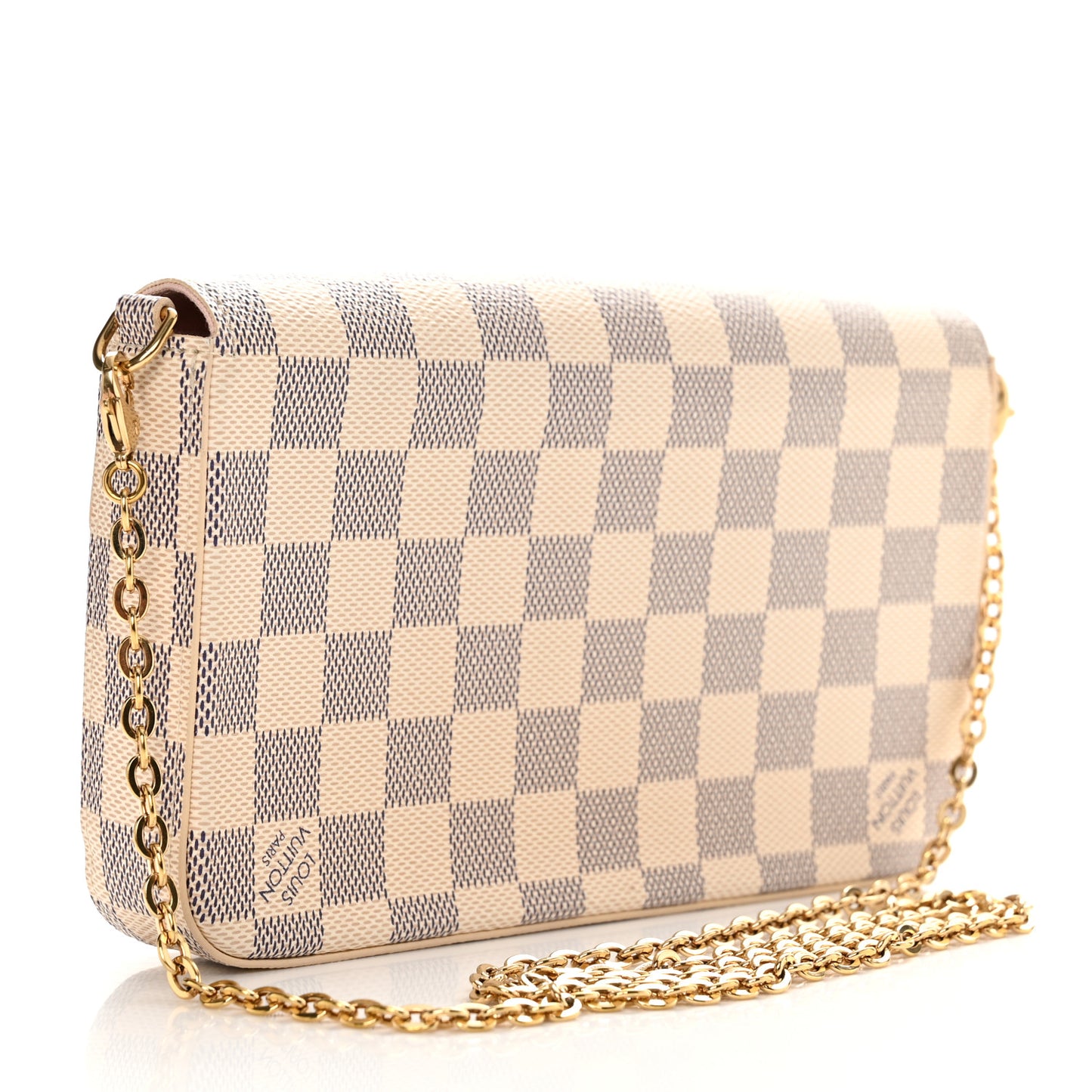 Damier Azur Pochette Felicie Chain Wallet Rose Ballerine