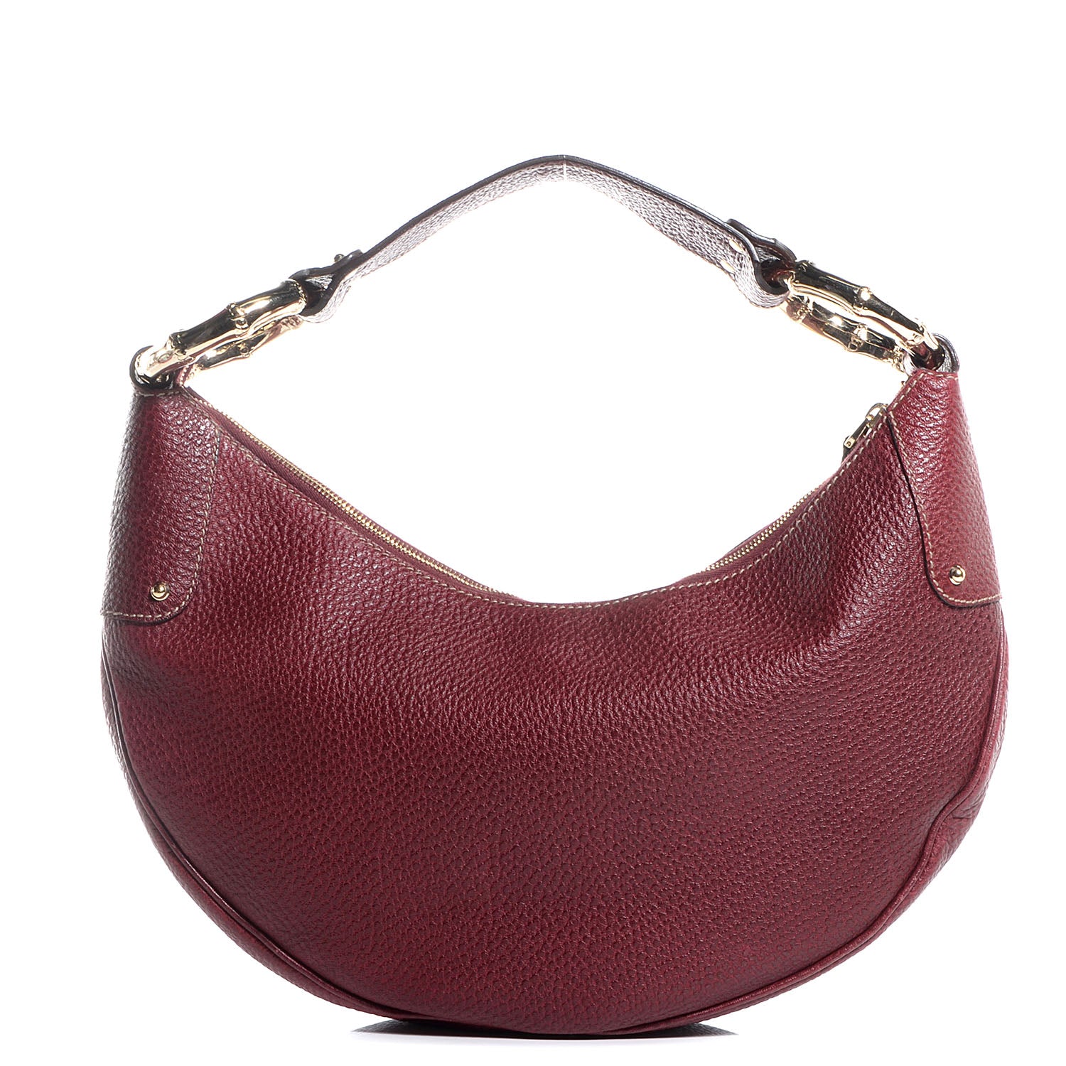Gucci Leather Half Moon Bamboo Ring Hobo Dark Red 1 of 7