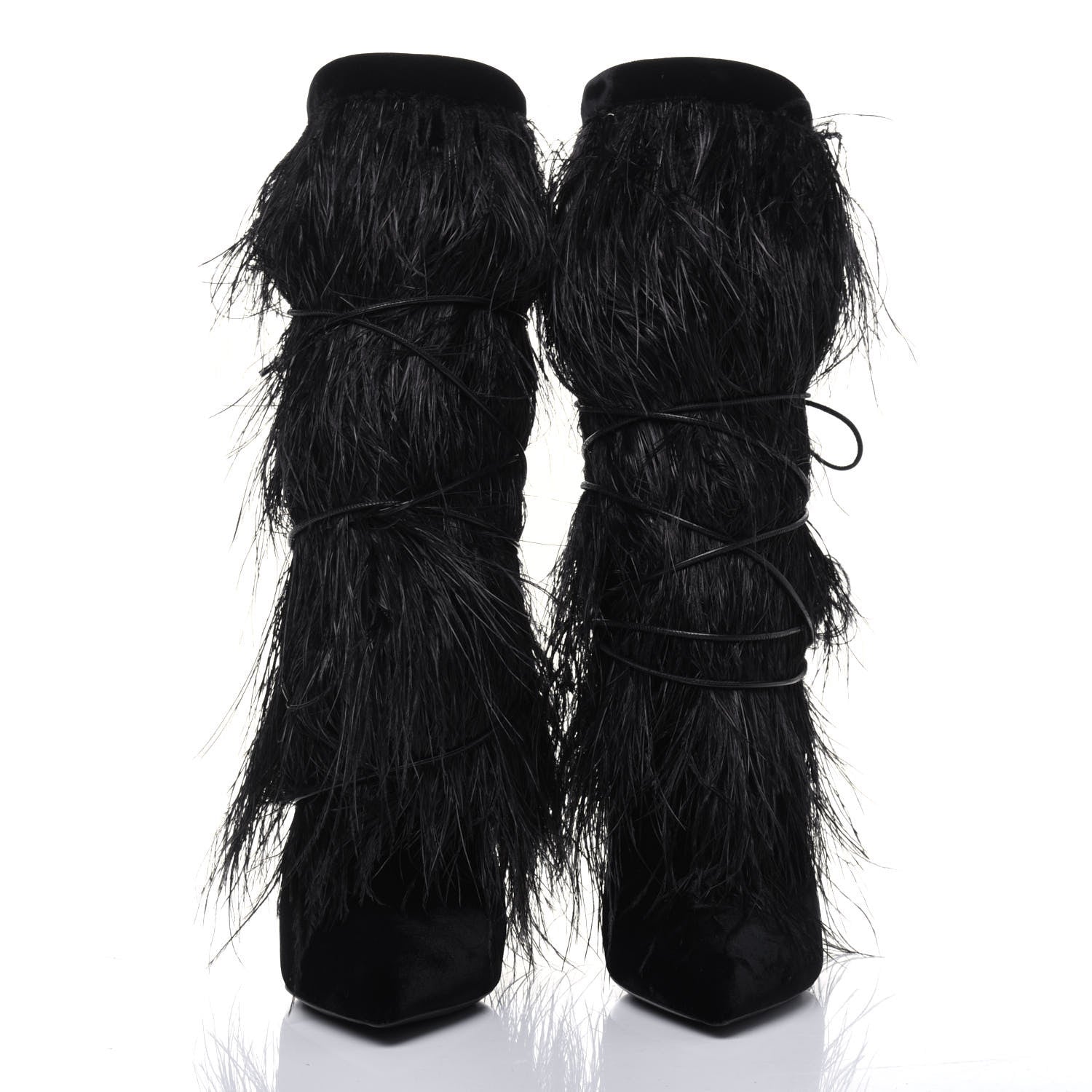 Saint Laurent Velluto Master Ostrich Yeti 110 Short Boots 37.5 Black 2 of 9