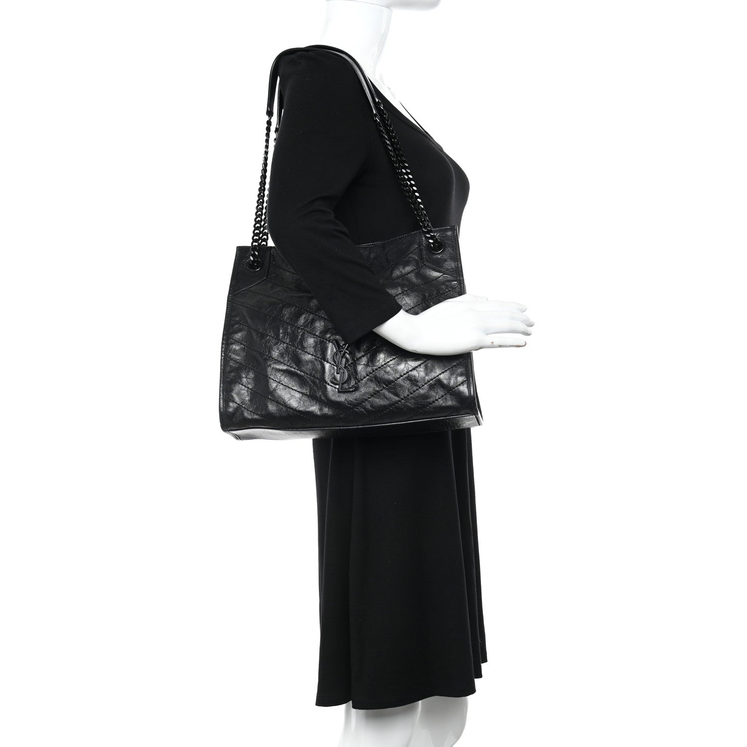 Saint Laurent Crinkled Calfskin Matelasse Monogram Medium Niki Shopper Tote Black 2 of 10