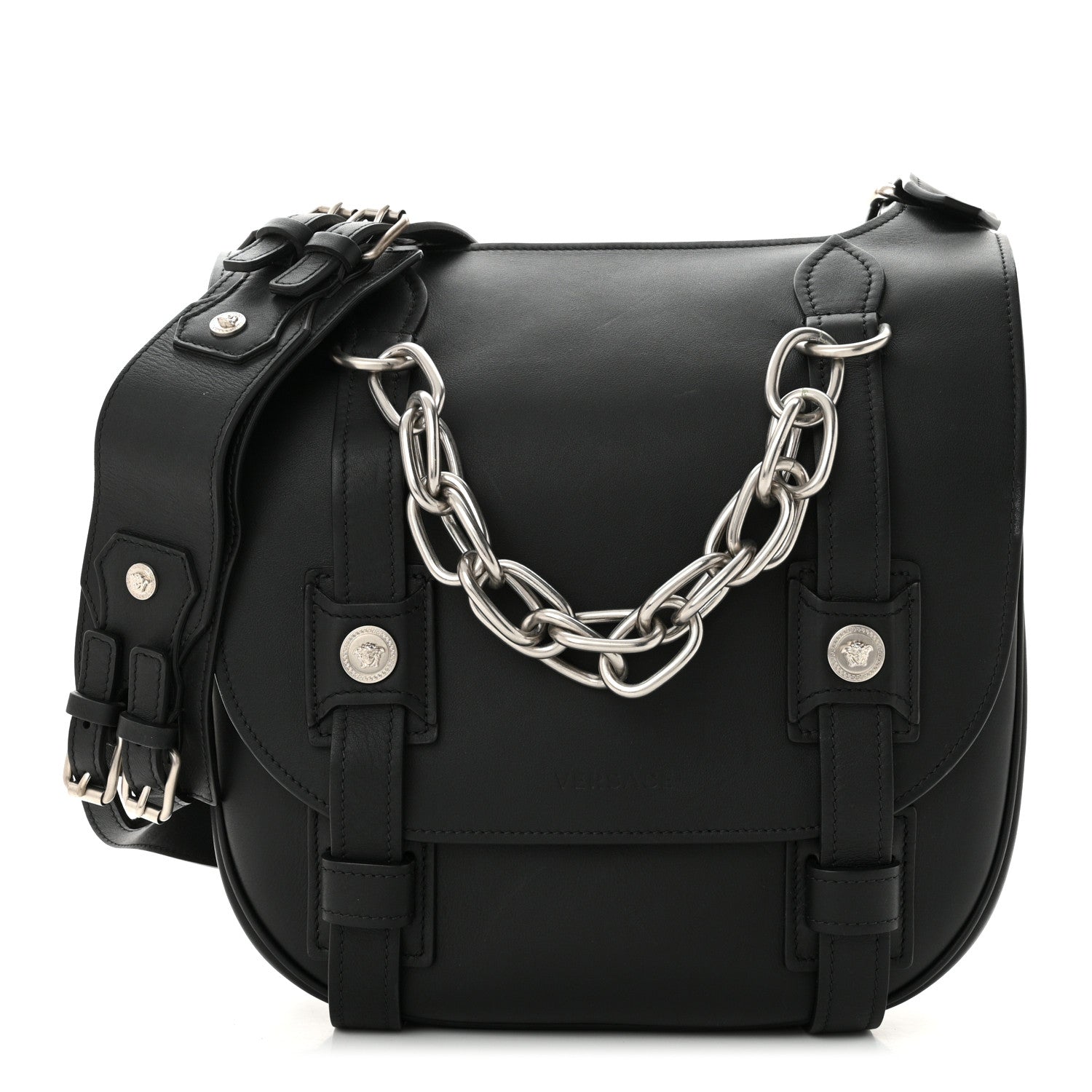 Versace Calfskin Small Biker Chain Satchel Black 1 of 9