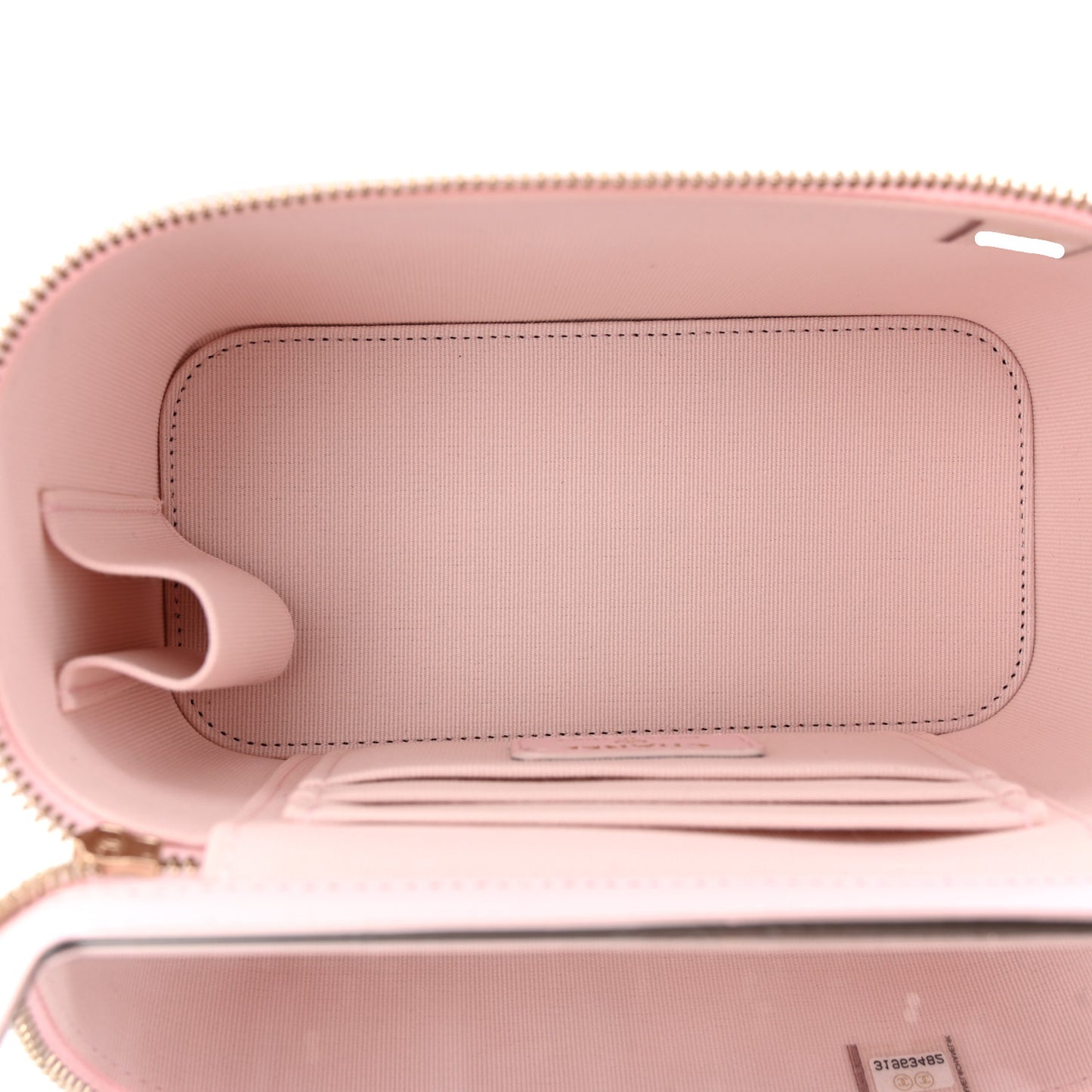 Lambskin Quilted Small Top Handle Vanity Case With Chain Light Pink