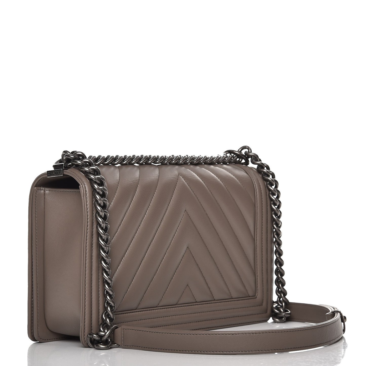 Calfskin Chevron New Medium Boy Flap Grey
