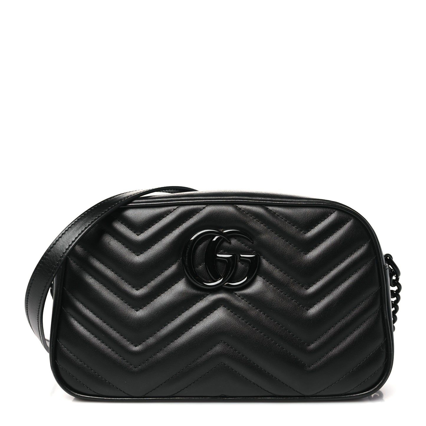 Calfskin Matelasse Monochrome Small GG Marmont Chain Shoulder Bag Black