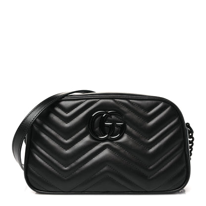 Gucci Calfskin Matelasse Monochrome Small GG Marmont Chain Shoulder Bag Black 1 of 10