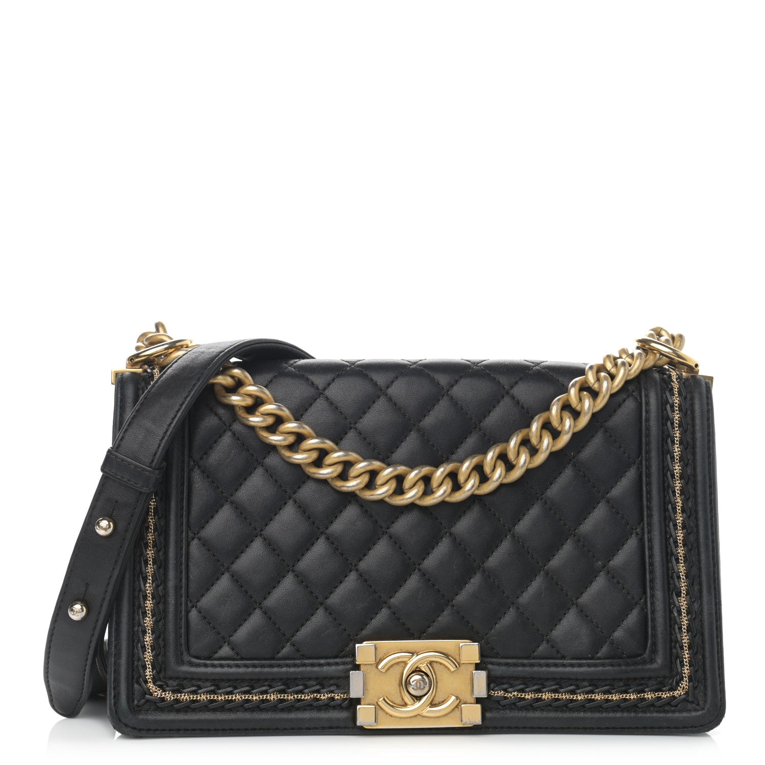 Chanel Lambskin Quilted Medium Chain Detail Boy Flap Black 1 of 16