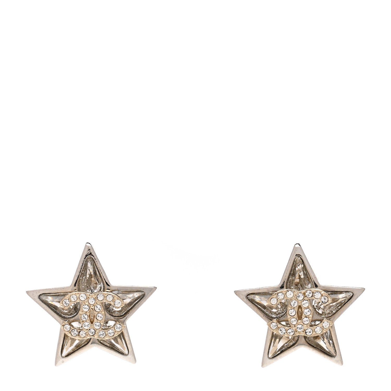 Chanel Crystal CC Star Earrings Silver 1 of 5