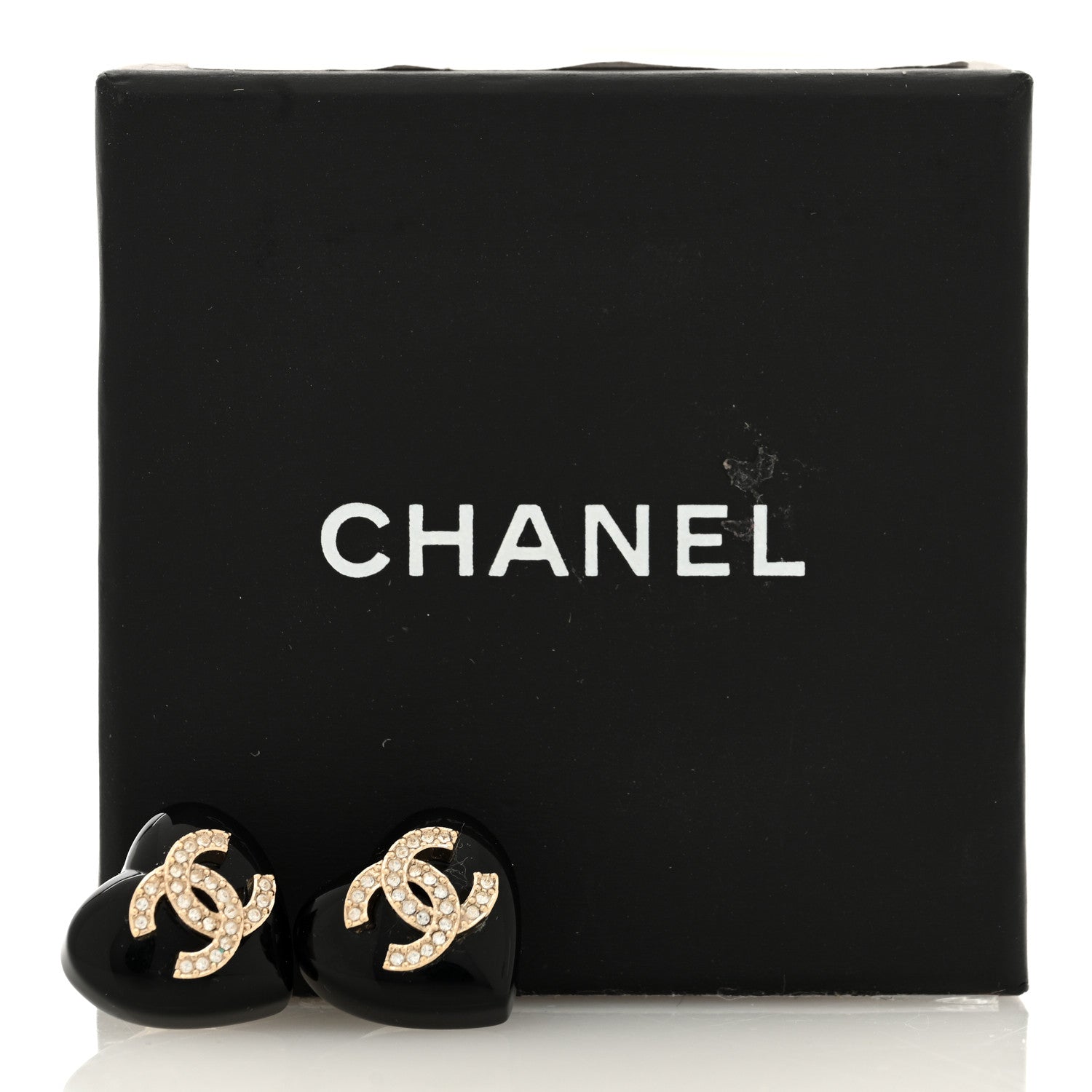 Chanel Resin Crystal CC Heart Earrings Black Gold 5 of 5