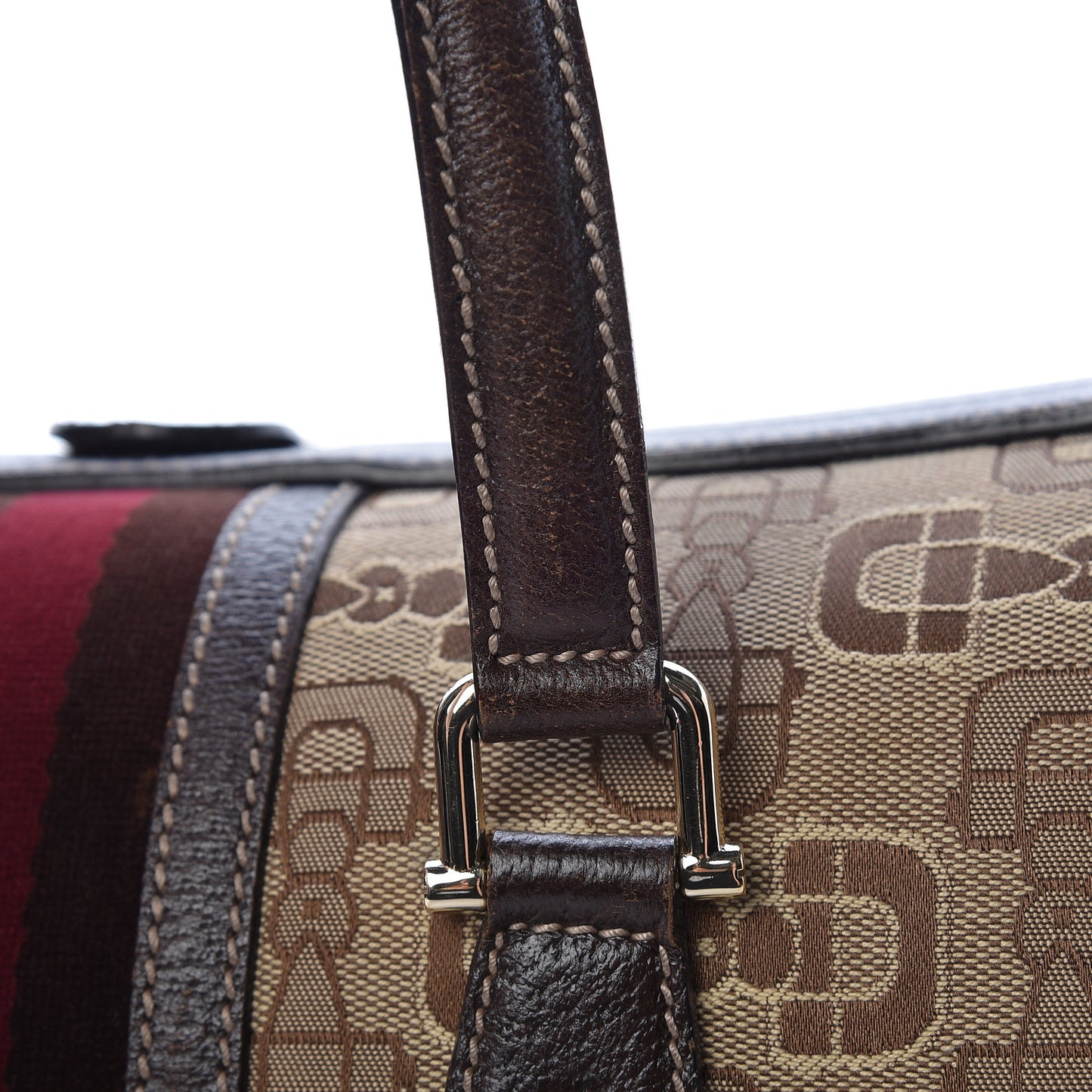 Horsebit Canvas Large Treasure Boston Tote Dark Brown