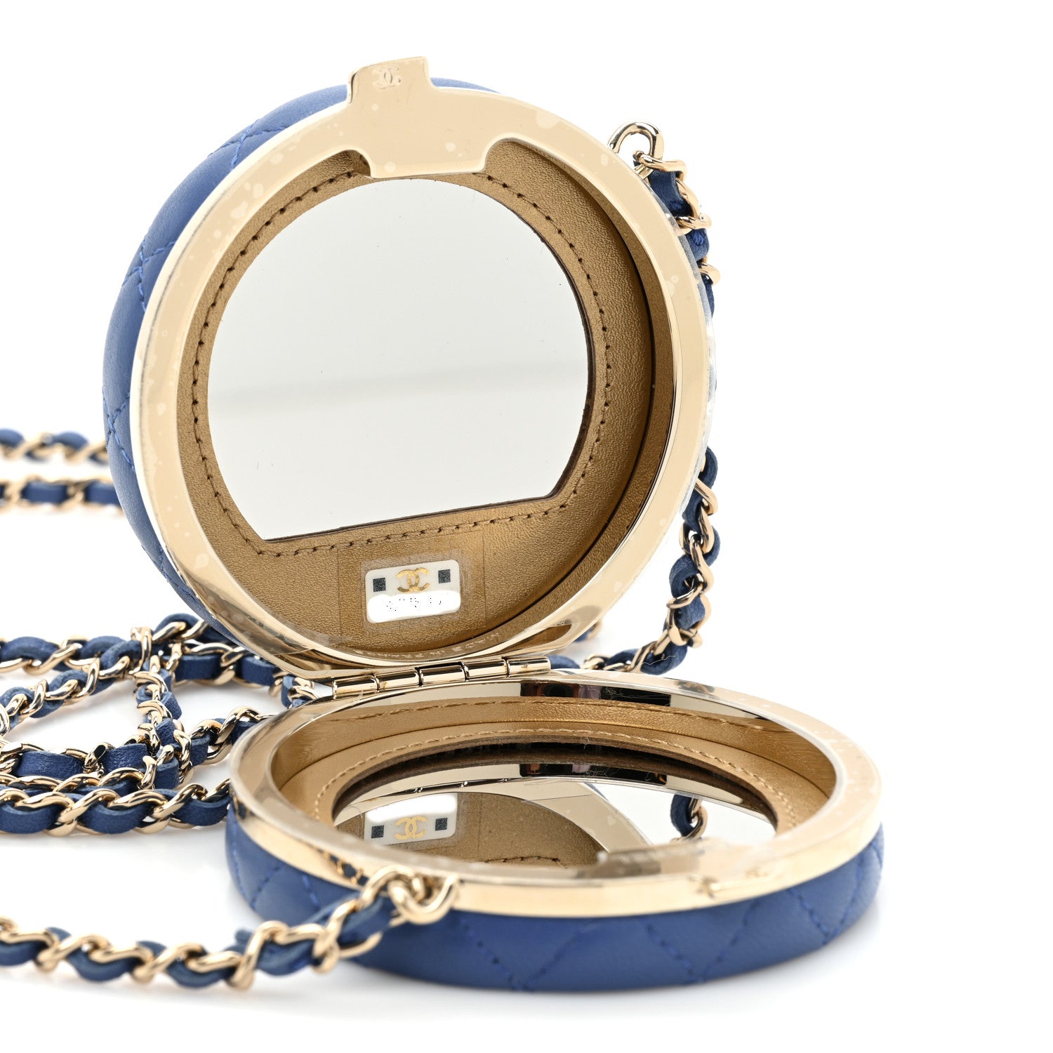 Chanel Lambskin Enamel Quilted Round Poker Chip Clutch With Chain Blue White 5 of 9